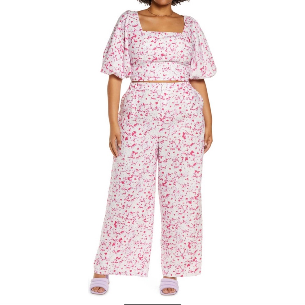 Open Edit Nordstrom Plus Size Linen Blend Crop Top & Wide Leg Pants Set - 3X